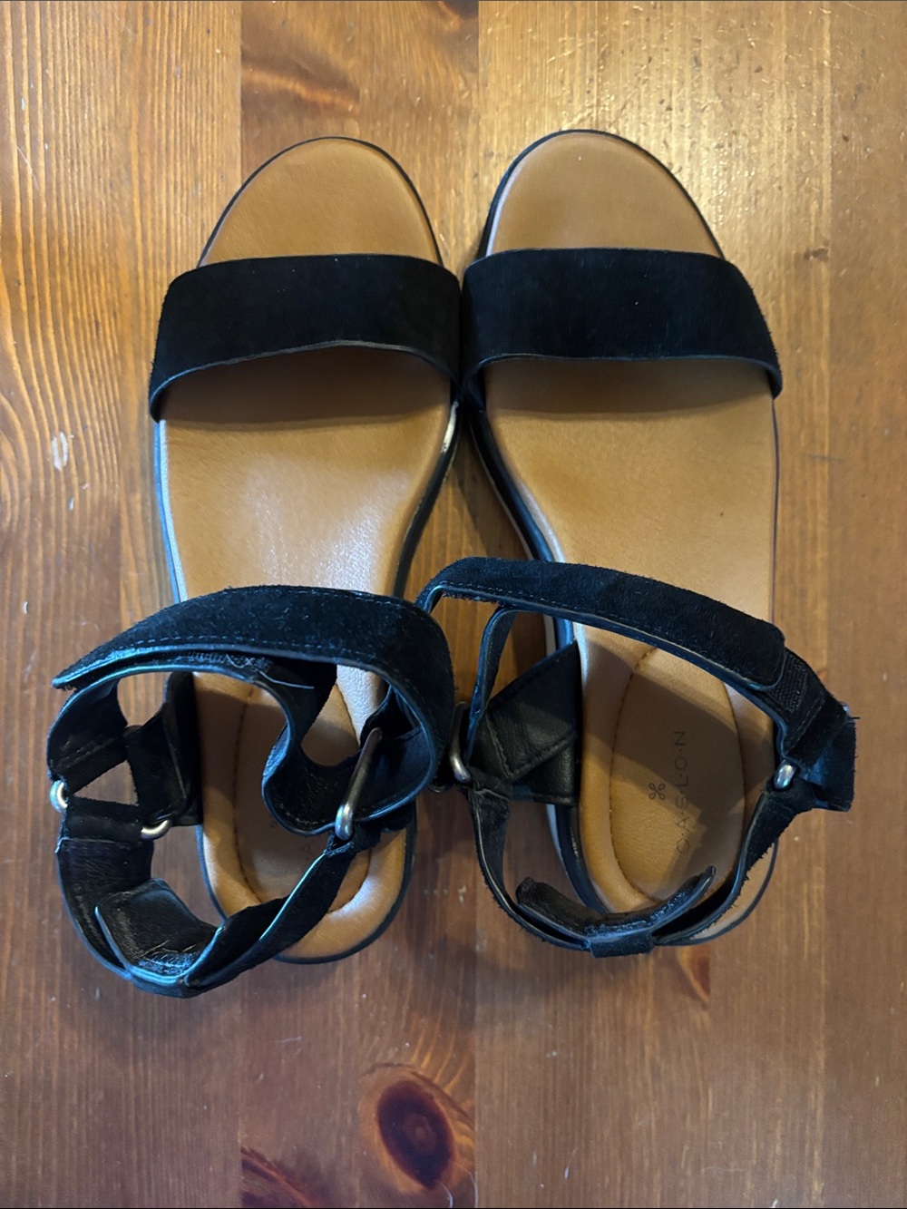 Caslon Black Suede Ankle-Strap Slide Sandals